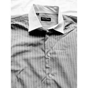 David Donahue Mens Gray Pinstripe White Collar Dress Shirt Cotton 16 1/2 - 36/37